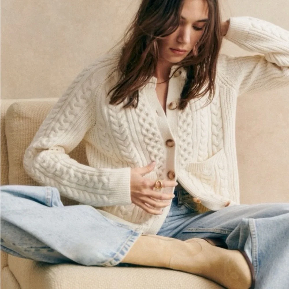 Sezane Cream Cable Knit Cardigan - Picture 2 of 6
